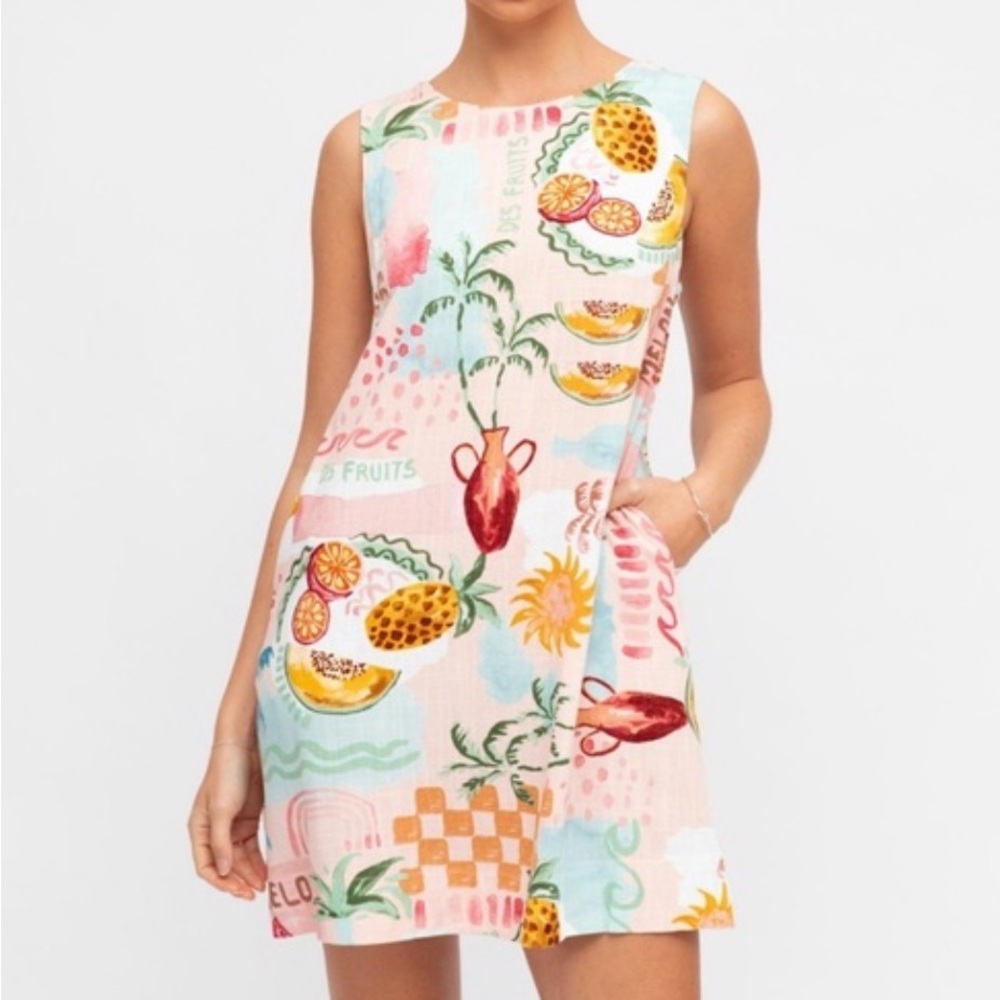 Colorful Patterned Mini Dress with Poxkets